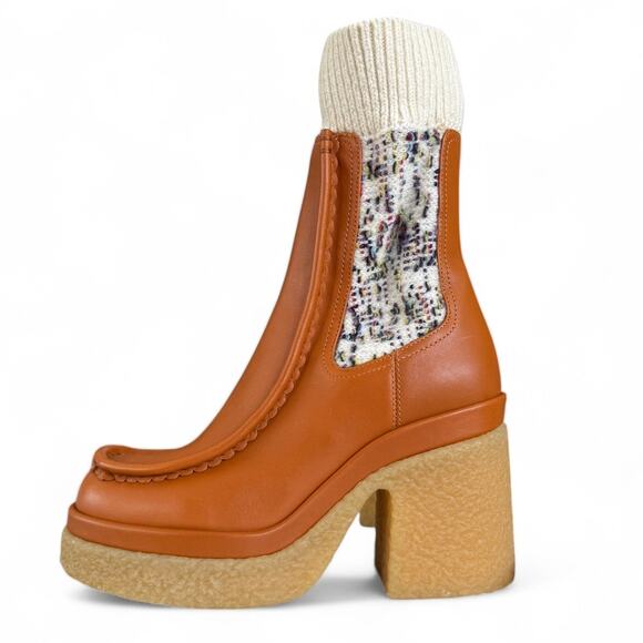 Chloe Jaime Sock Cuff Luminous Ochre Leather Ankle Boots‎ 37 Wide NWB $1225 - Picture 1 of 9
